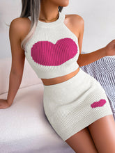 Casual Love Contrast Color Cropped Top Bag Hip Skirt Set Clothing